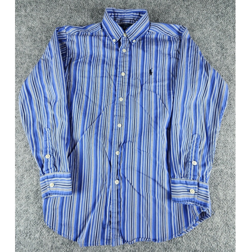 Polo Ralph Lauren Boys Blue Multi Stripe Long Sleeve Button Down Shirt  M 10-12